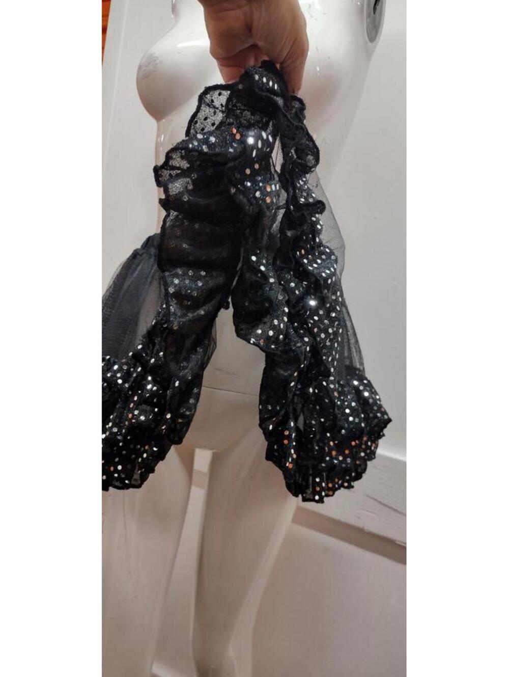 Skirt Raver Black Tulle Sexy Skirt Plastic Faux Silver Sequin Waist 24 in Xs S - Picture 6 of 16